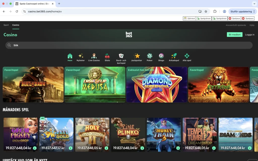 Bet365 svensk licens casino med sport och live casino