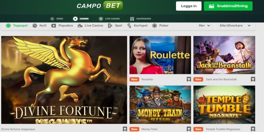 Campo casinobanner med bitcoin-ikon