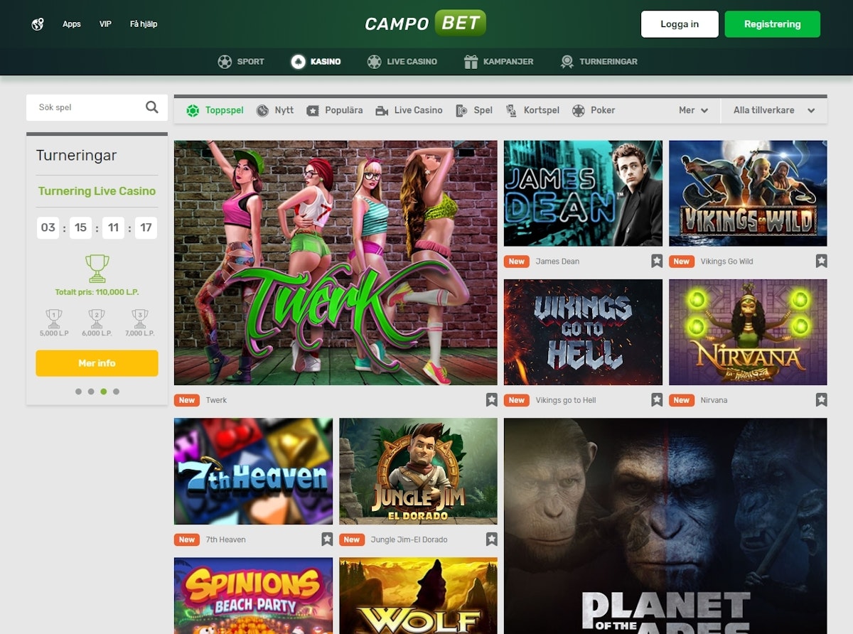 Campobet startsida med bitcoin-betalningsalternativ