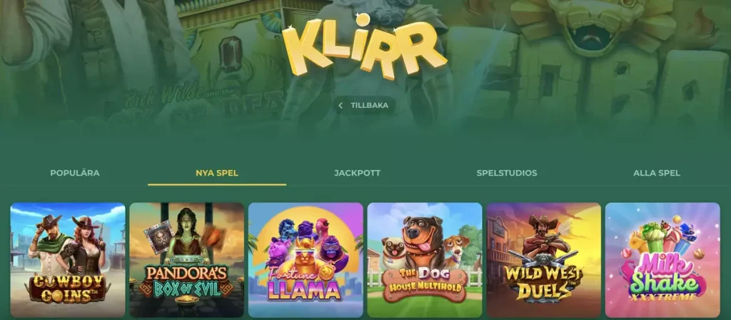 Klirr logo med bonus och omsättningsfria spins