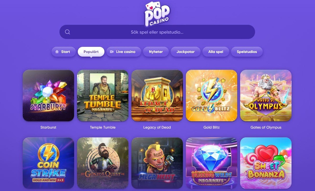 Pop Casino logotyp med 100% bonus upp till 750 kr