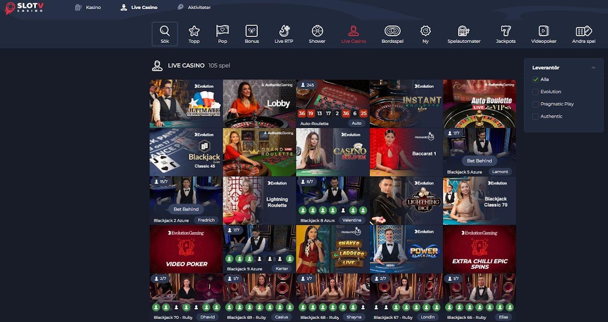 SlotV Casino startsida med logga
