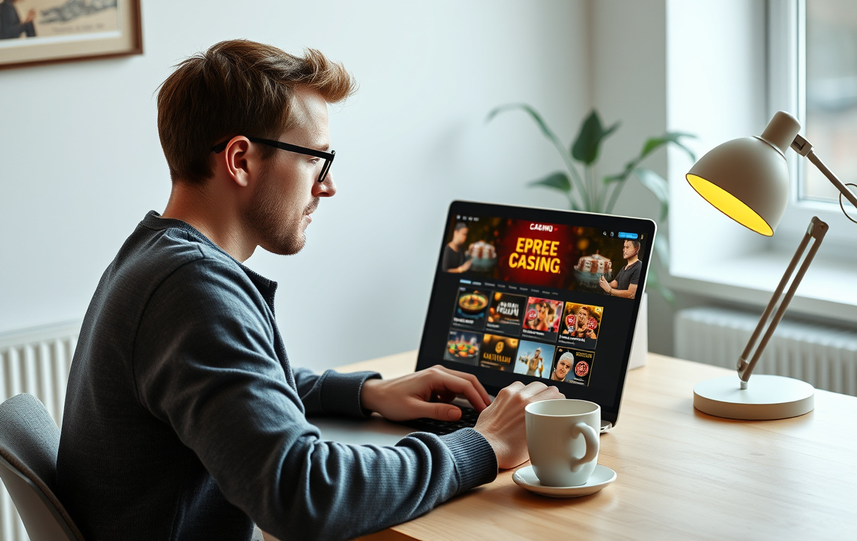 Person som sitter vid ett skrivbord och surfar på Flashback-forumet med ett casino öppet i en annan flik.