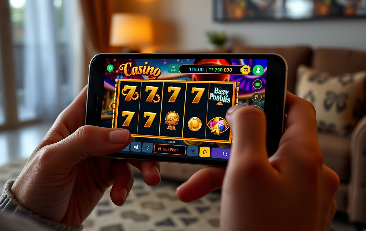 Person som provspelar casinospel i demoläge på mobil